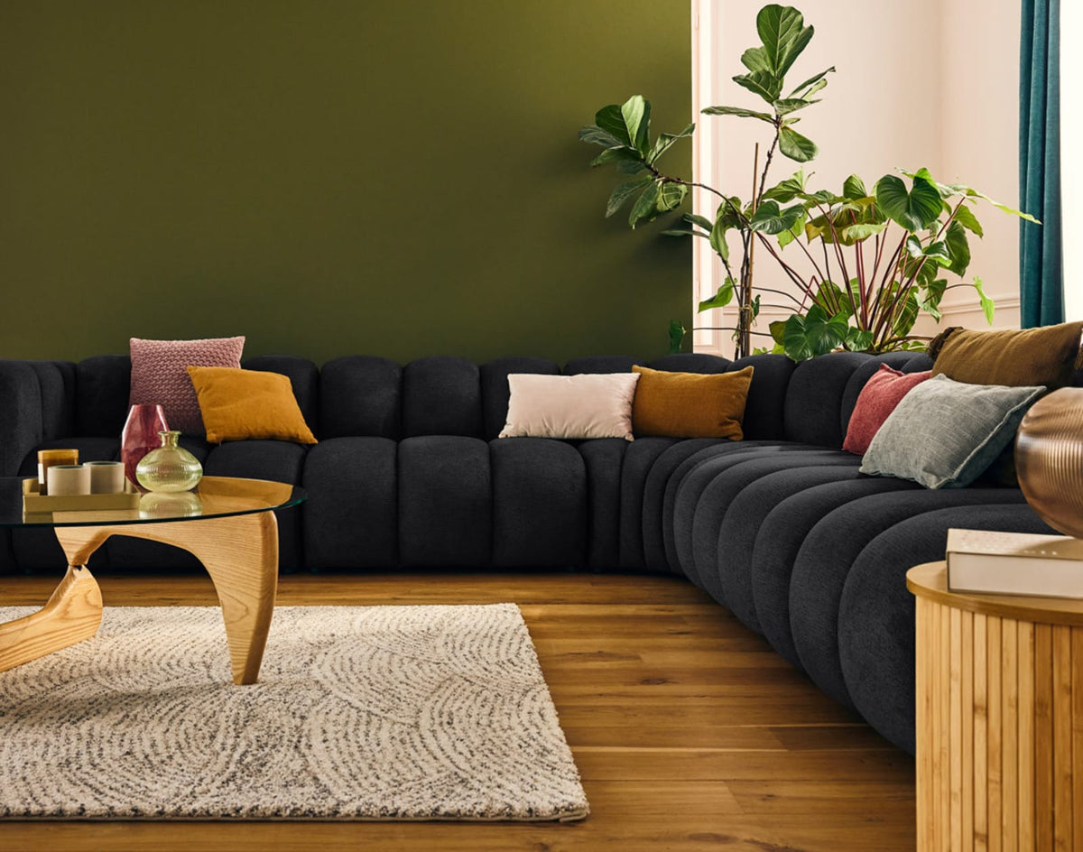 Canapé CLOUD modulable d'angle droit 5 places en tissu texturé noir - DEBBIE