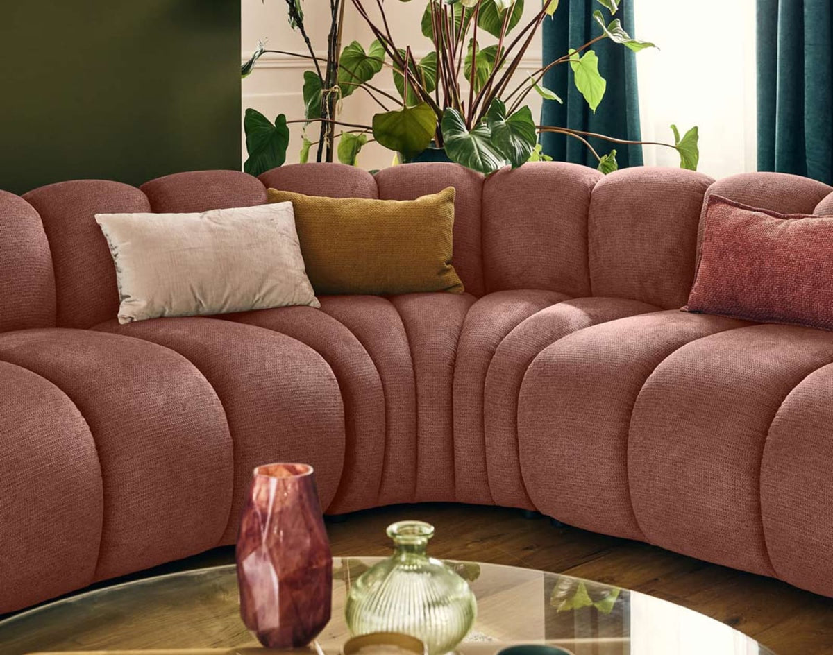 Canapé CLOUD modulable d'angle droit 5 places en tissu texturé rose - DEBBIE