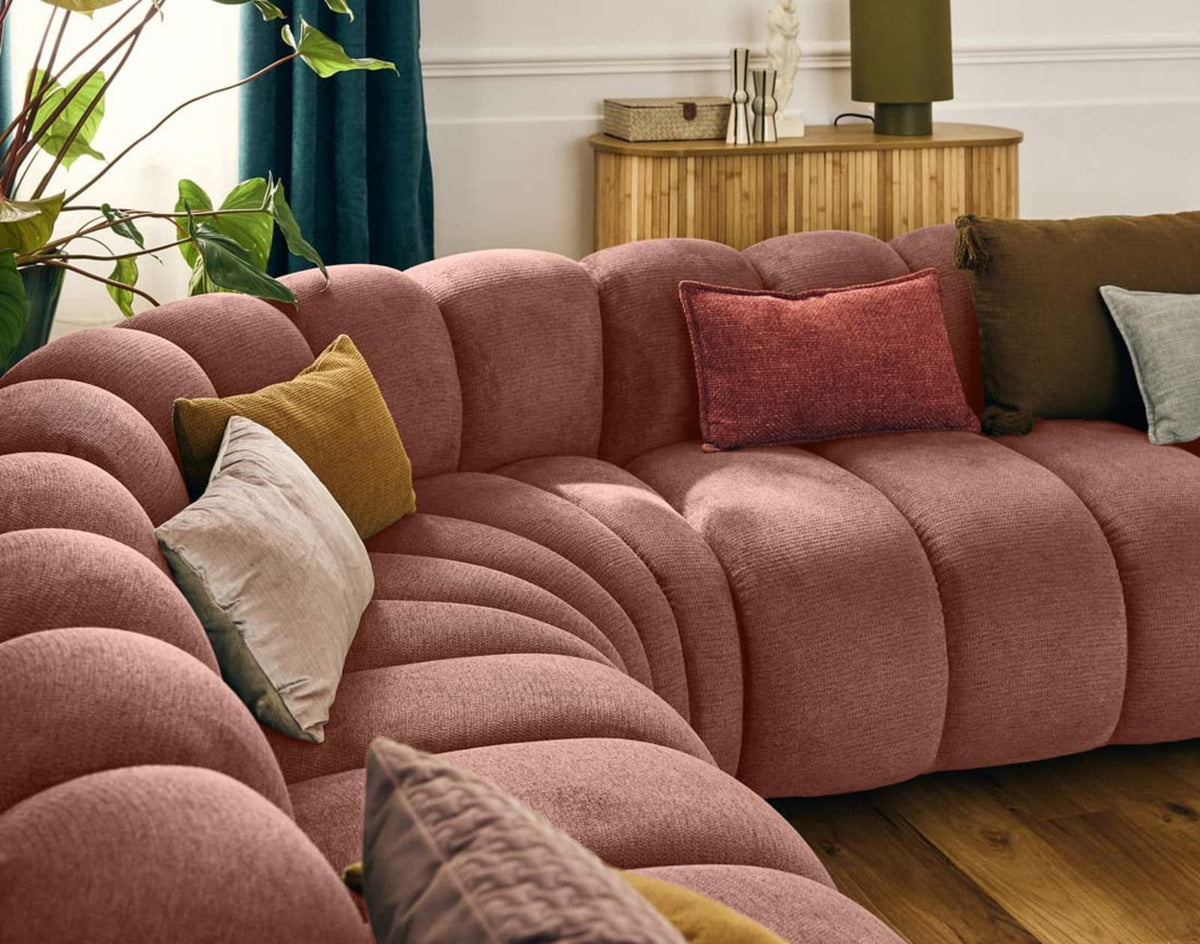 Canapé CLOUD modulable d'angle droit 5 places en tissu texturé rose - DEBBIE