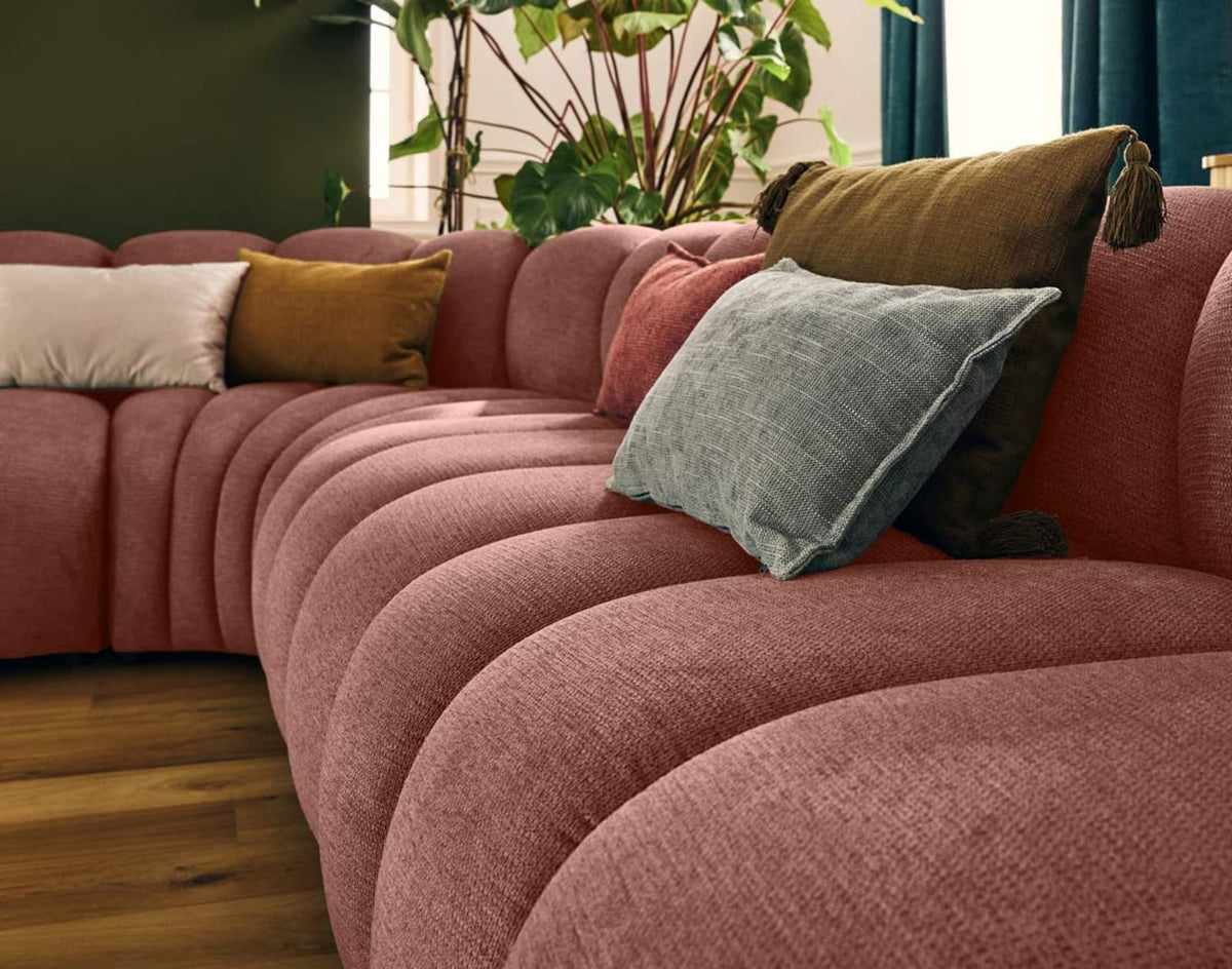 Canapé CLOUD modulable d'angle droit 5 places en tissu texturé rose - DEBBIE