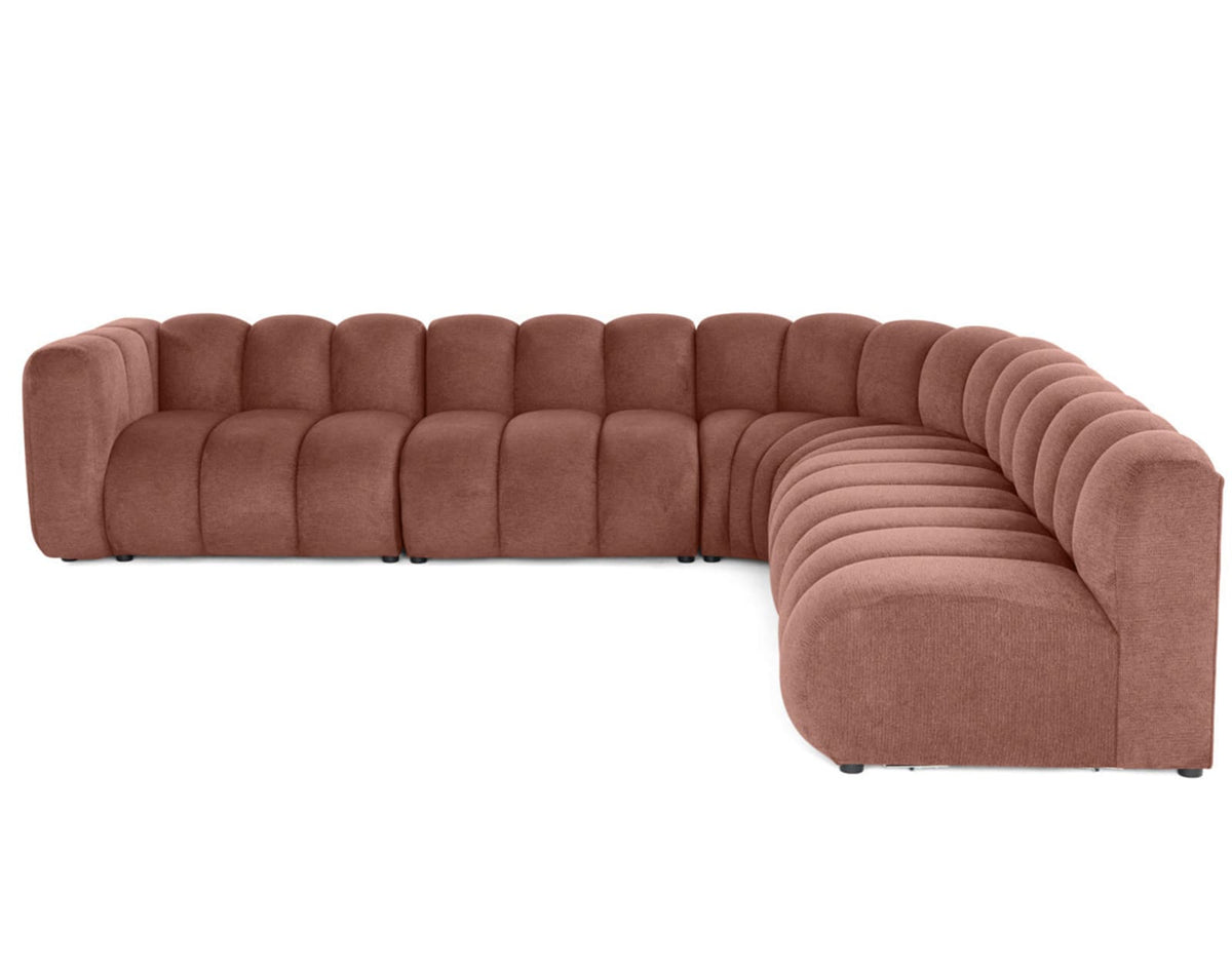 Canapé CLOUD modulable d'angle droit 5 places en tissu texturé rose - DEBBIE