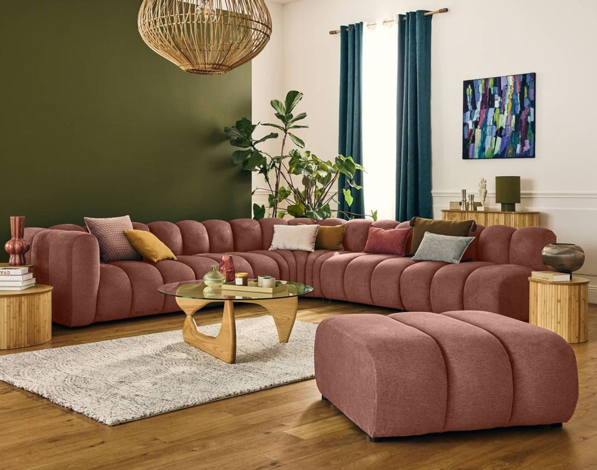 Canapé CLOUD modulable d'angle droit 5 places en tissu texturé rose - DEBBIE