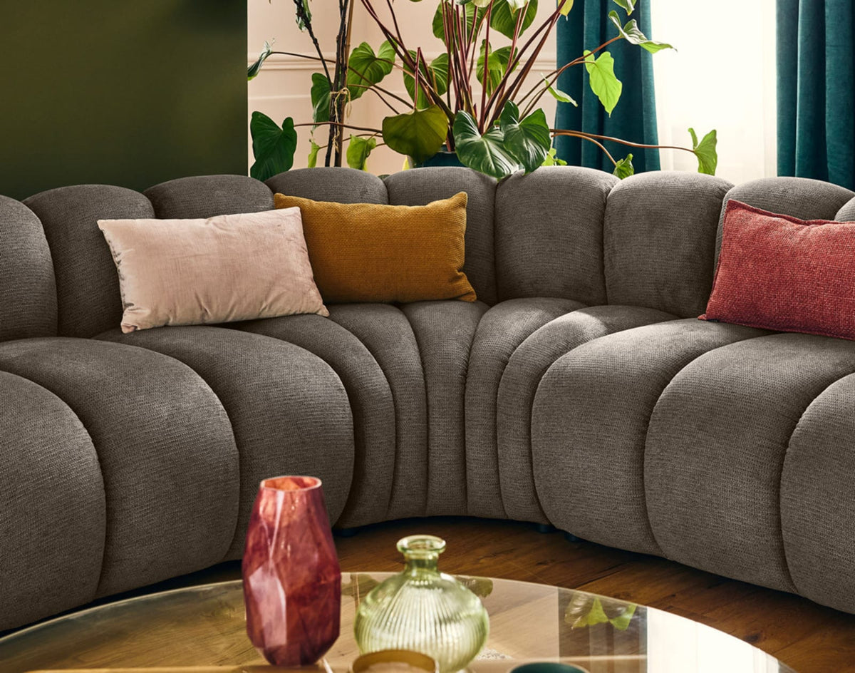 Canapé CLOUD modulable d'angle droit 5 places en tissu texturé taupe - DEBBIE