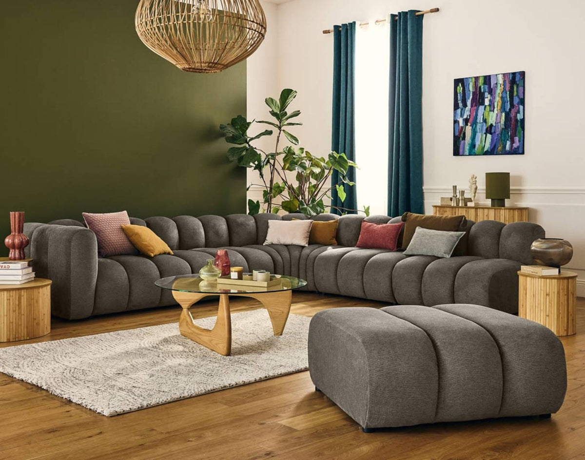 Canapé CLOUD modulable d'angle droit 5 places en tissu texturé taupe - DEBBIE