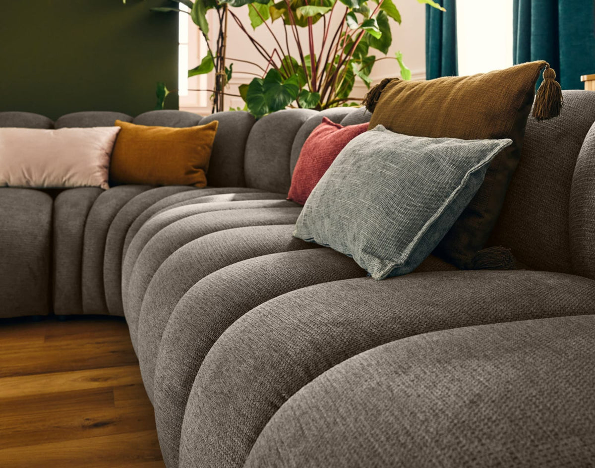 Canapé CLOUD modulable d'angle droit 5 places en tissu texturé taupe - DEBBIE