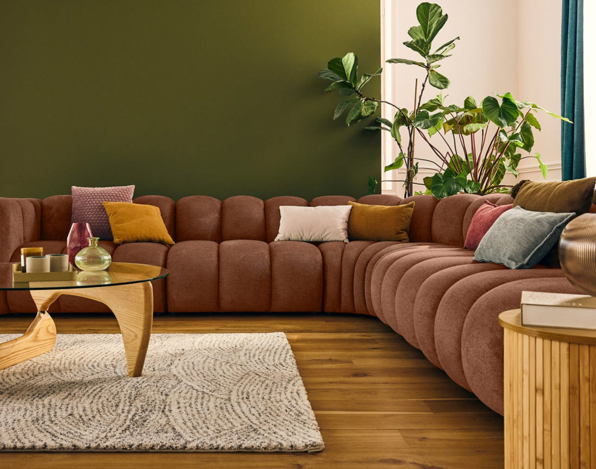 Canapé CLOUD modulable d'angle droit 5 places en tissu texturé terracotta - DEBBIE