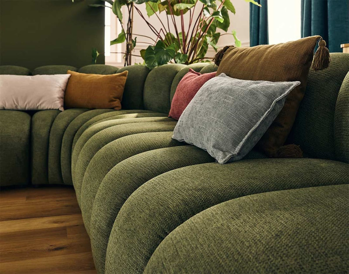 Canapé CLOUD modulable d'angle droit 5 places en tissu texturé vert - DEBBIE