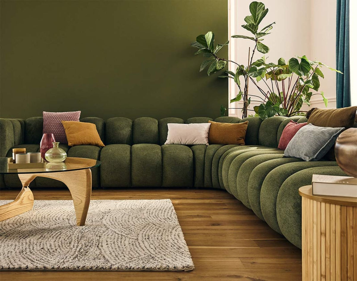 Canapé CLOUD modulable d'angle droit 5 places en tissu texturé vert - DEBBIE