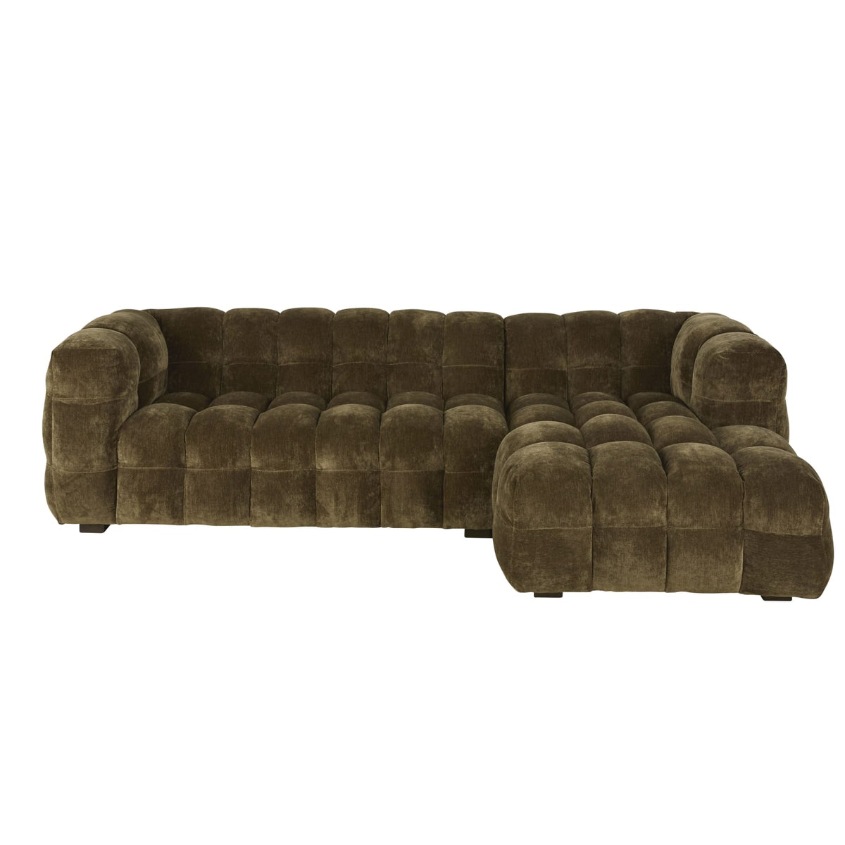 Canapé CLOUD d'angle droit 4/5 places en velours vert kaki effet vieilli - LILO