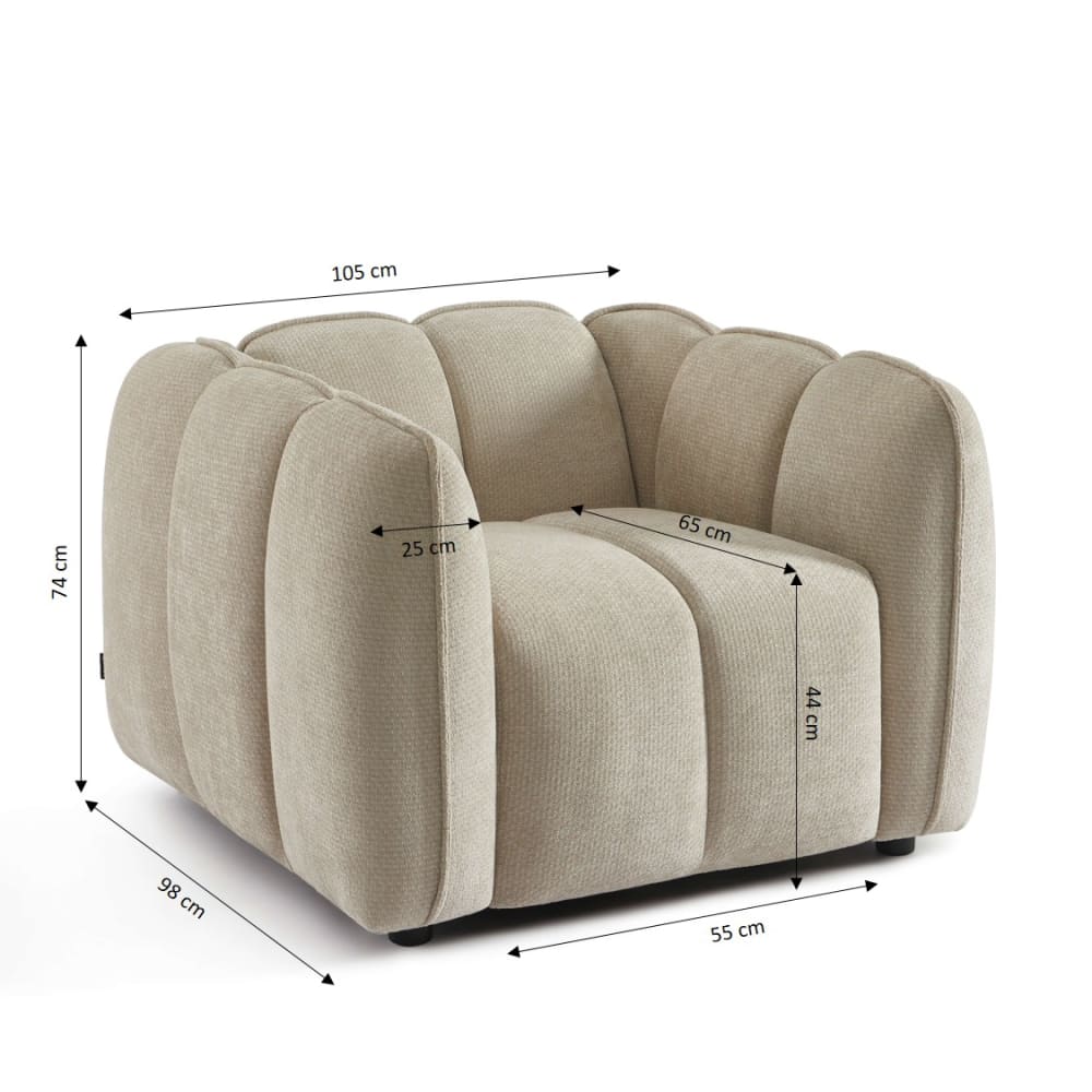 Fauteuil CLOUD 1 place en tissu chenille beige - MATILDA