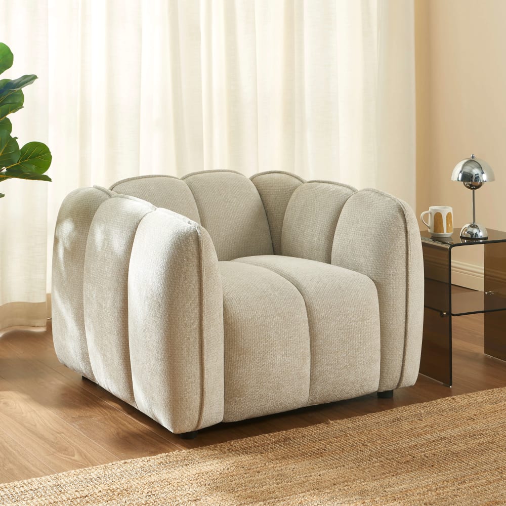 Fauteuil CLOUD 1 place en tissu chenille beige - MATILDA