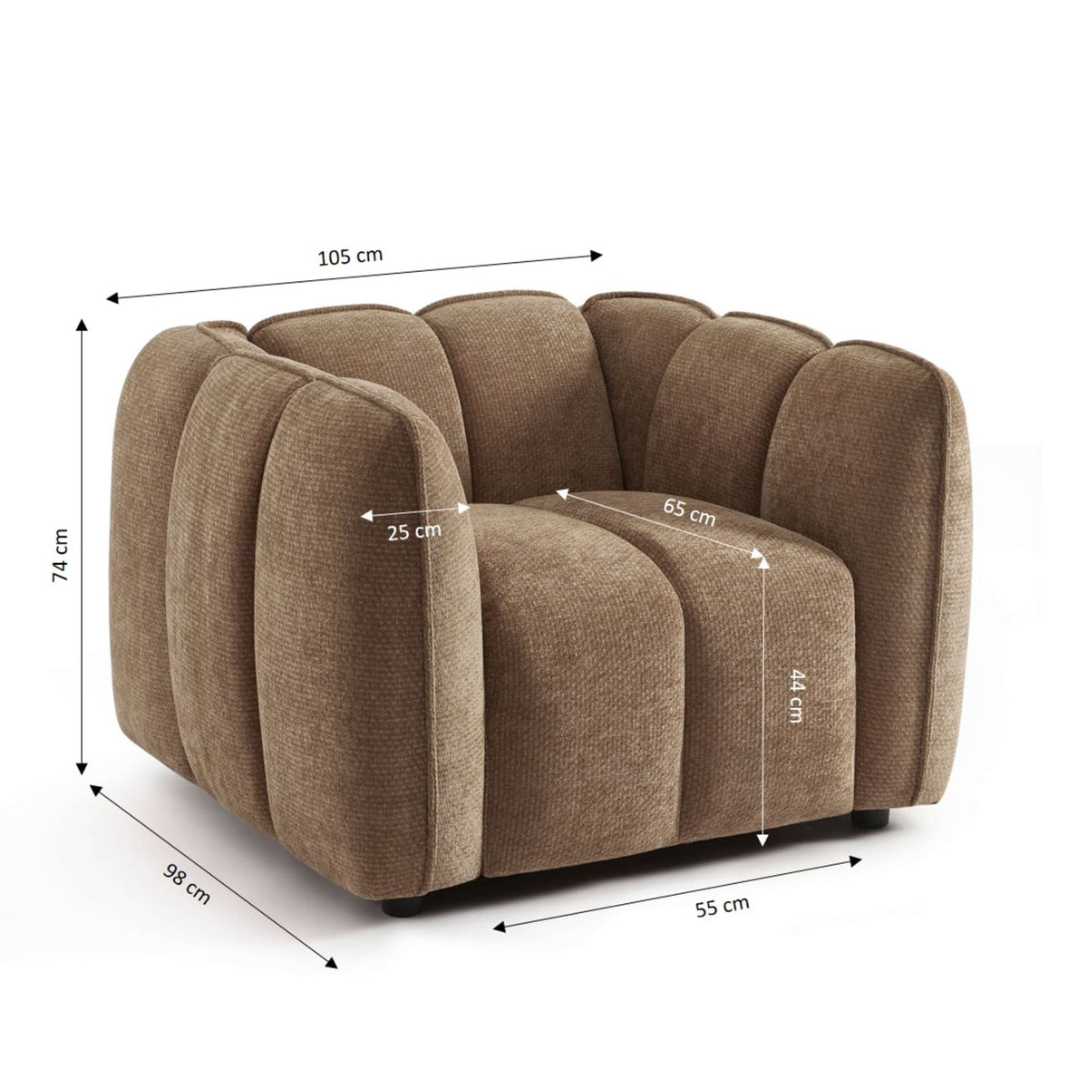 Fauteuil CLOUD 1 place en tissu chenille marron - MATILDA