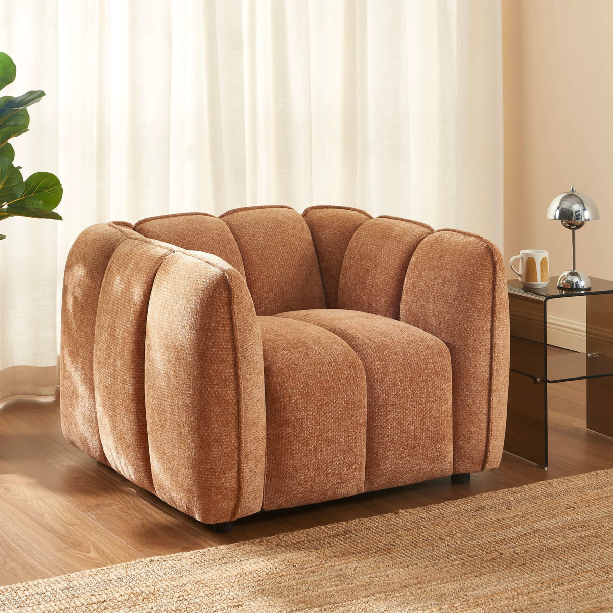 Fauteuil CLOUD 1 place en tissu chenille terracotta - MATILDA