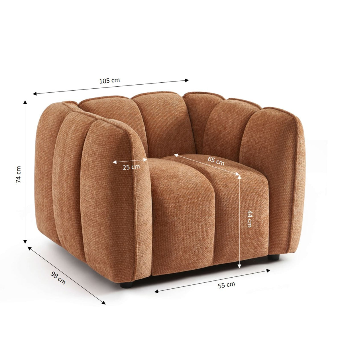 Fauteuil CLOUD 1 place en tissu chenille terracotta - MATILDA