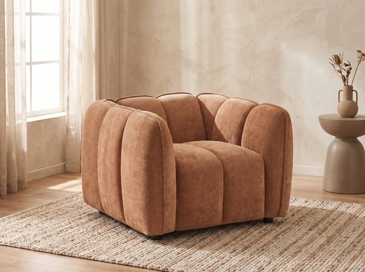 Fauteuil CLOUD 1 place en tissu chenille terracotta - MATILDA