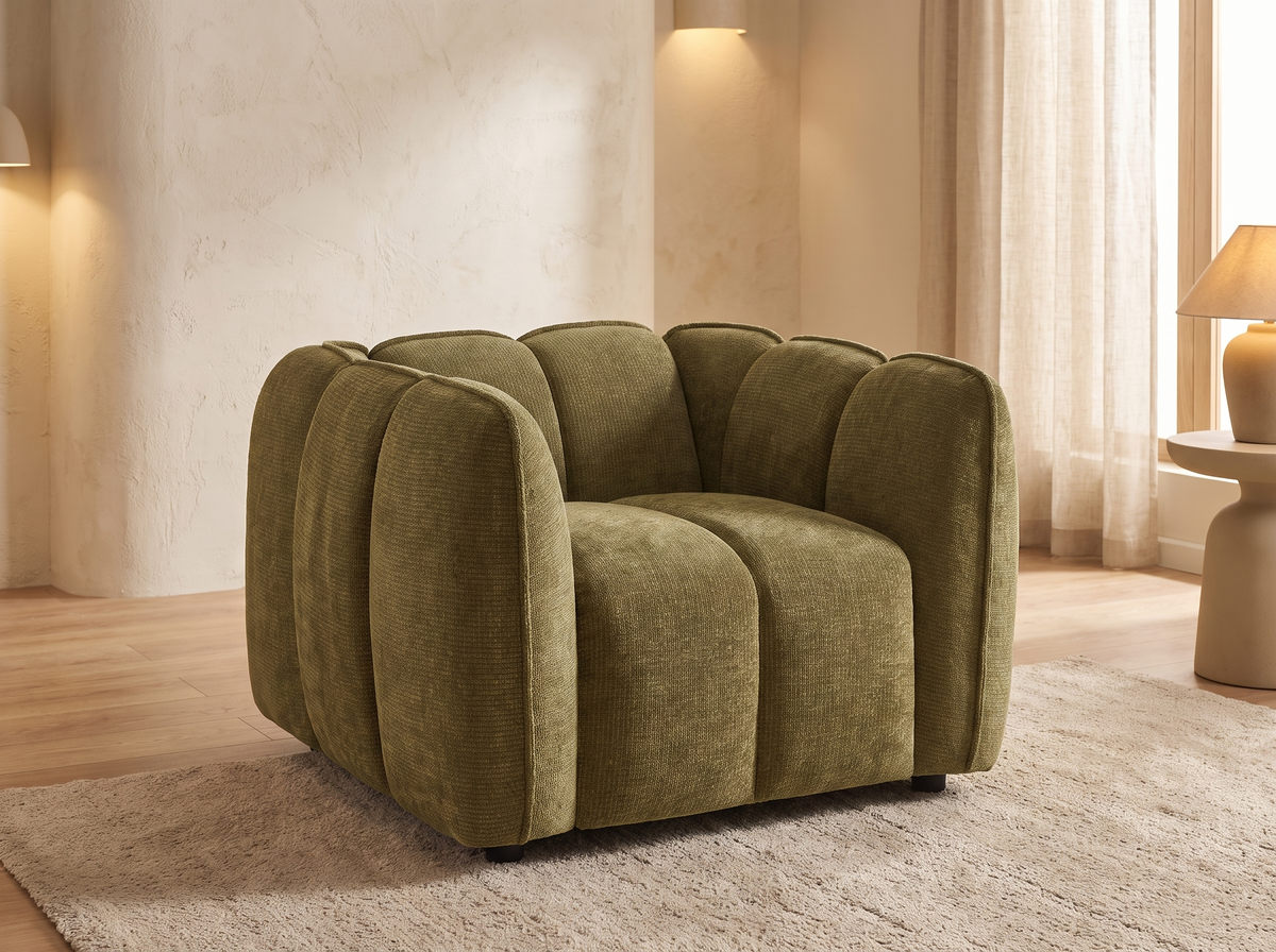 Fauteuil CLOUD 1 place en tissu chenille vert - MATILDA