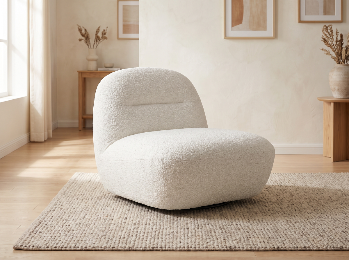 Fauteuil CLOUD pivotant en tissu bouclette blanc - POZETI