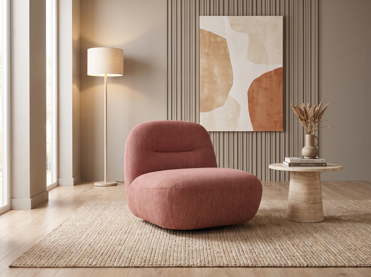 Fauteuil CLOUD pivotant en tissu texturé terracotta - POZETI
