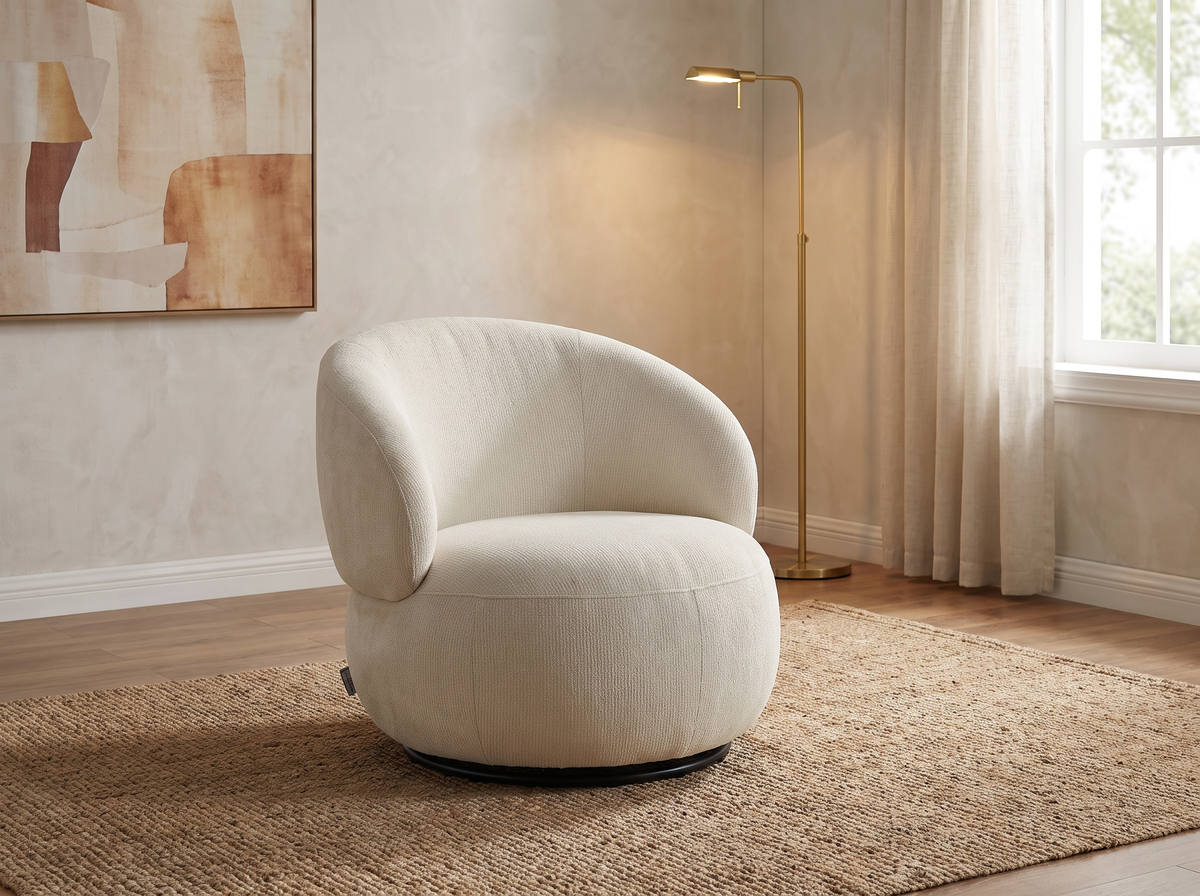 Fauteuil CLOUD rotatif en tissu texturé beige - LACAZO