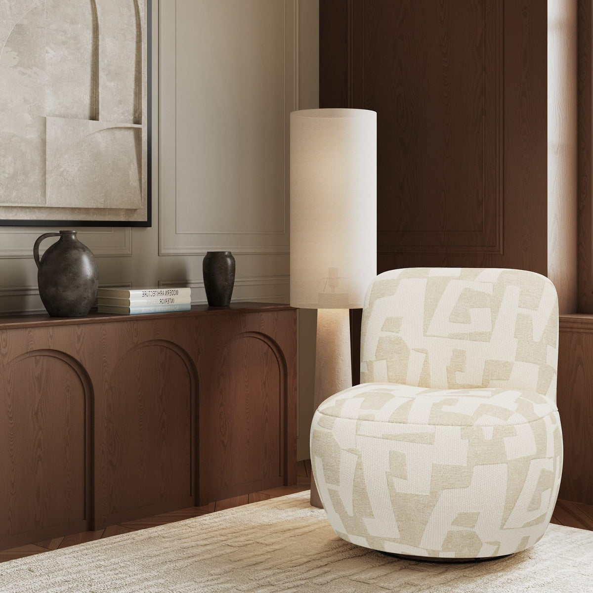 Fauteuil CLOUD pivotant en tissu texturé à motif écru - JENA