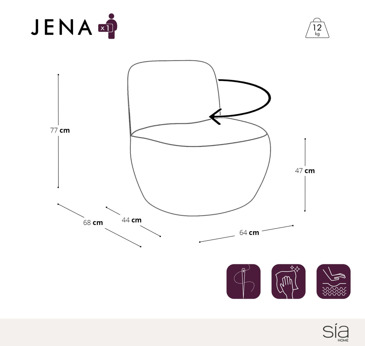 Fauteuil CLOUD pivotant en tissu texturé à motif écru - JENA