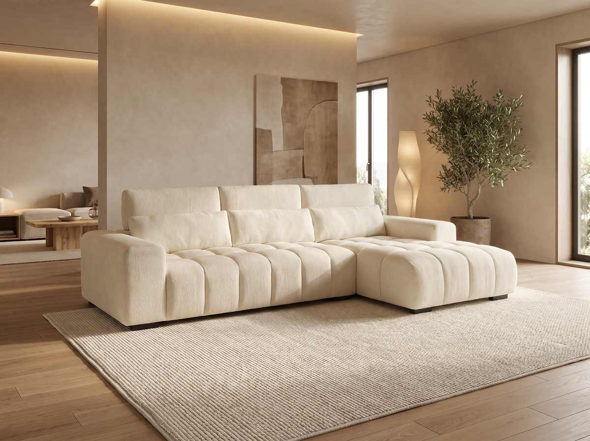 Grand Canapé CLOUD d'angle droit en tissu texturé beige - LOPONZA