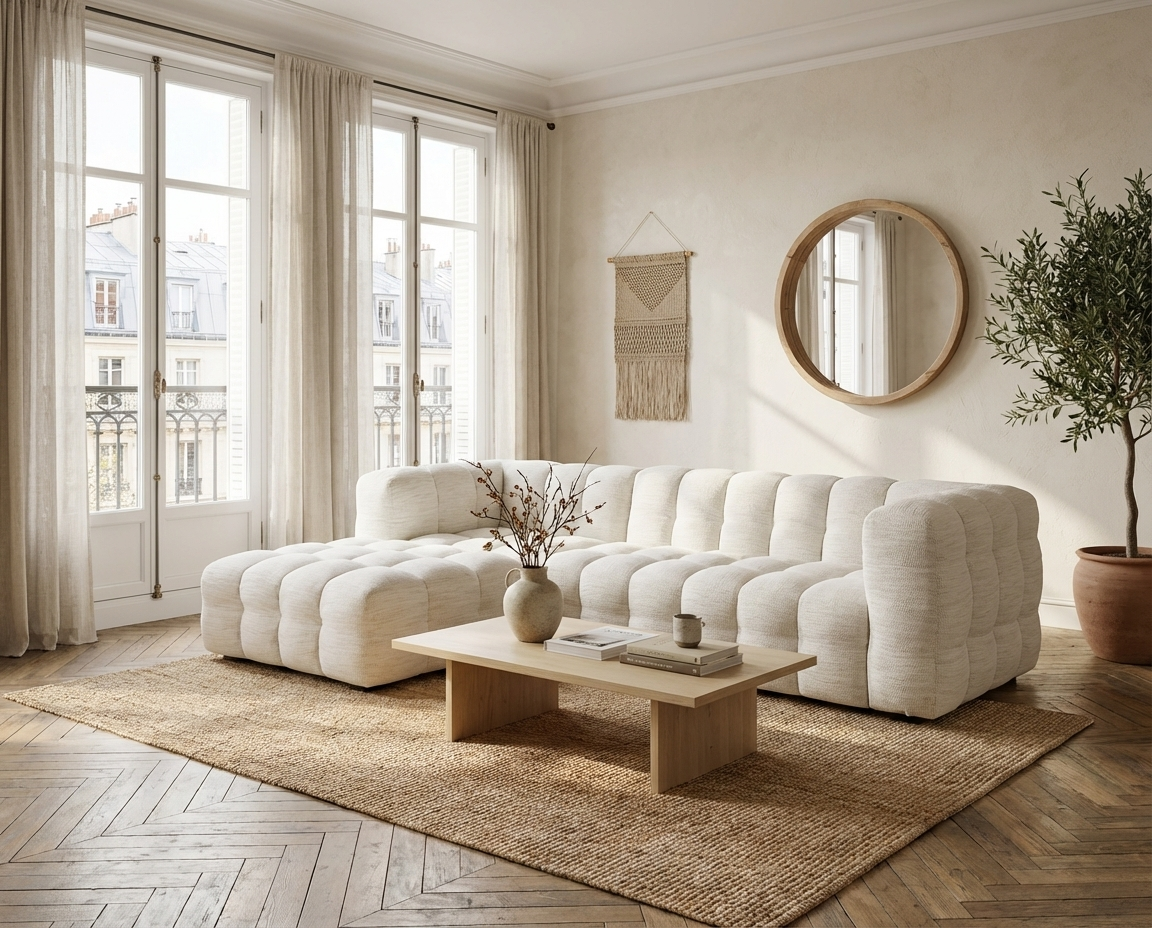 Canapé CLOUD d'angle gauche 4/5 places beige sable - LILO