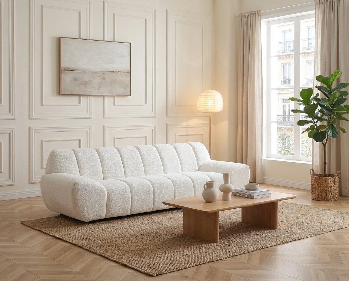 Canapé CLOUD profond à 3 places en bouclette blanc - SORIELI