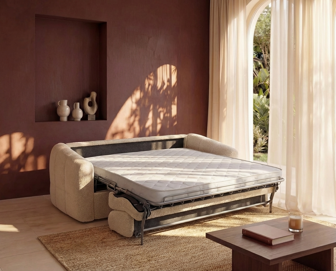 Canapé CLOUD convertible en bouclette beige - RETUNA