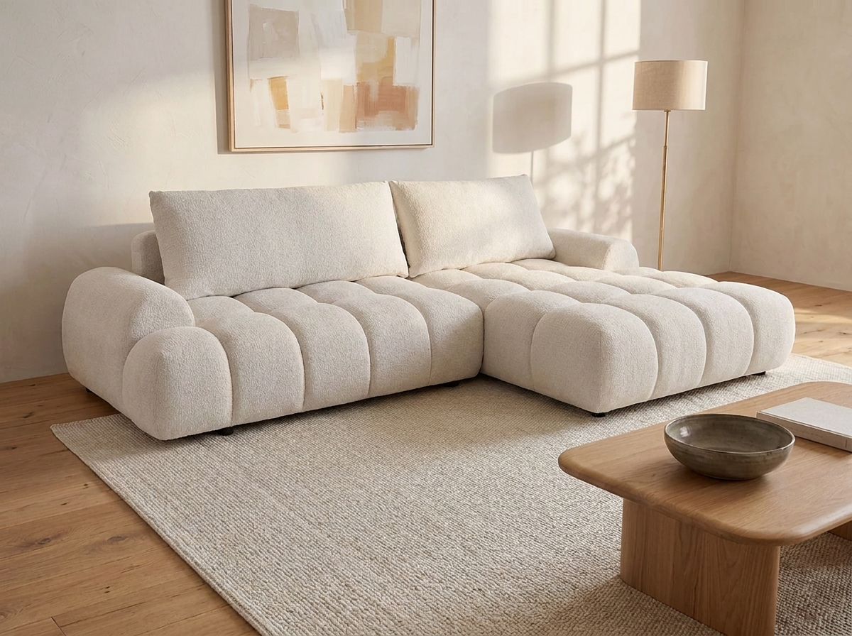 Canapé CLOUD d'angle gauche convertible beige - FARNETA