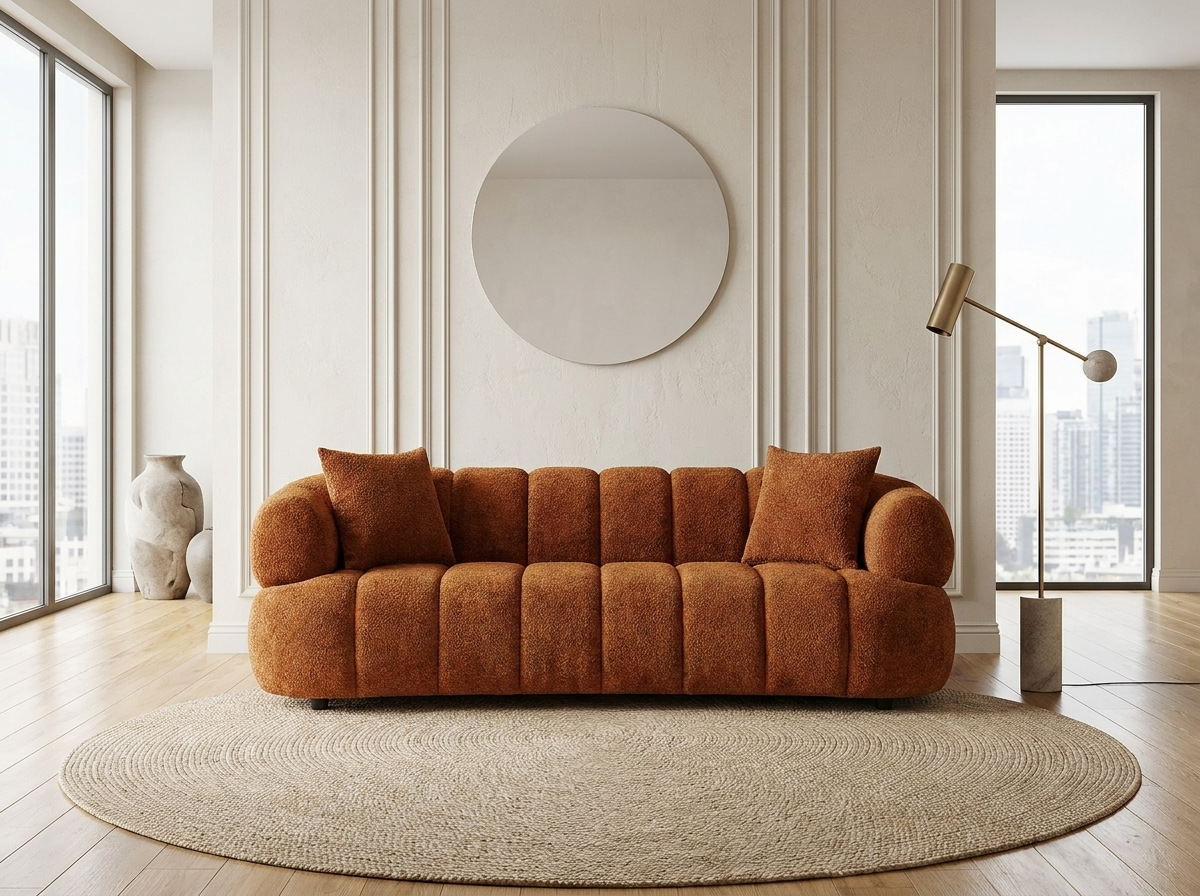 Canapé CLOUD Design à 3 places en tissu bouclette terracotta - COLIANI