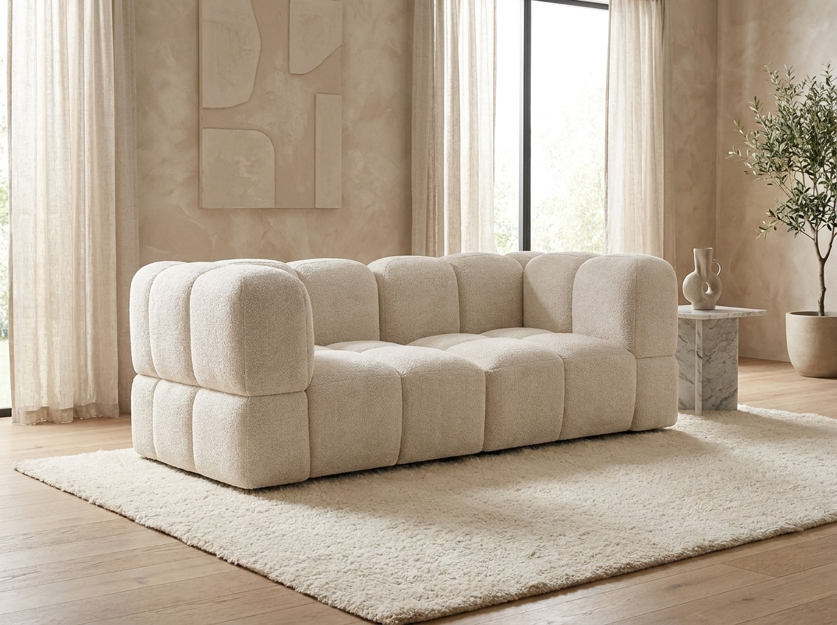Canapé CLOUD modulable 3 places velours texturé crème - NUBI