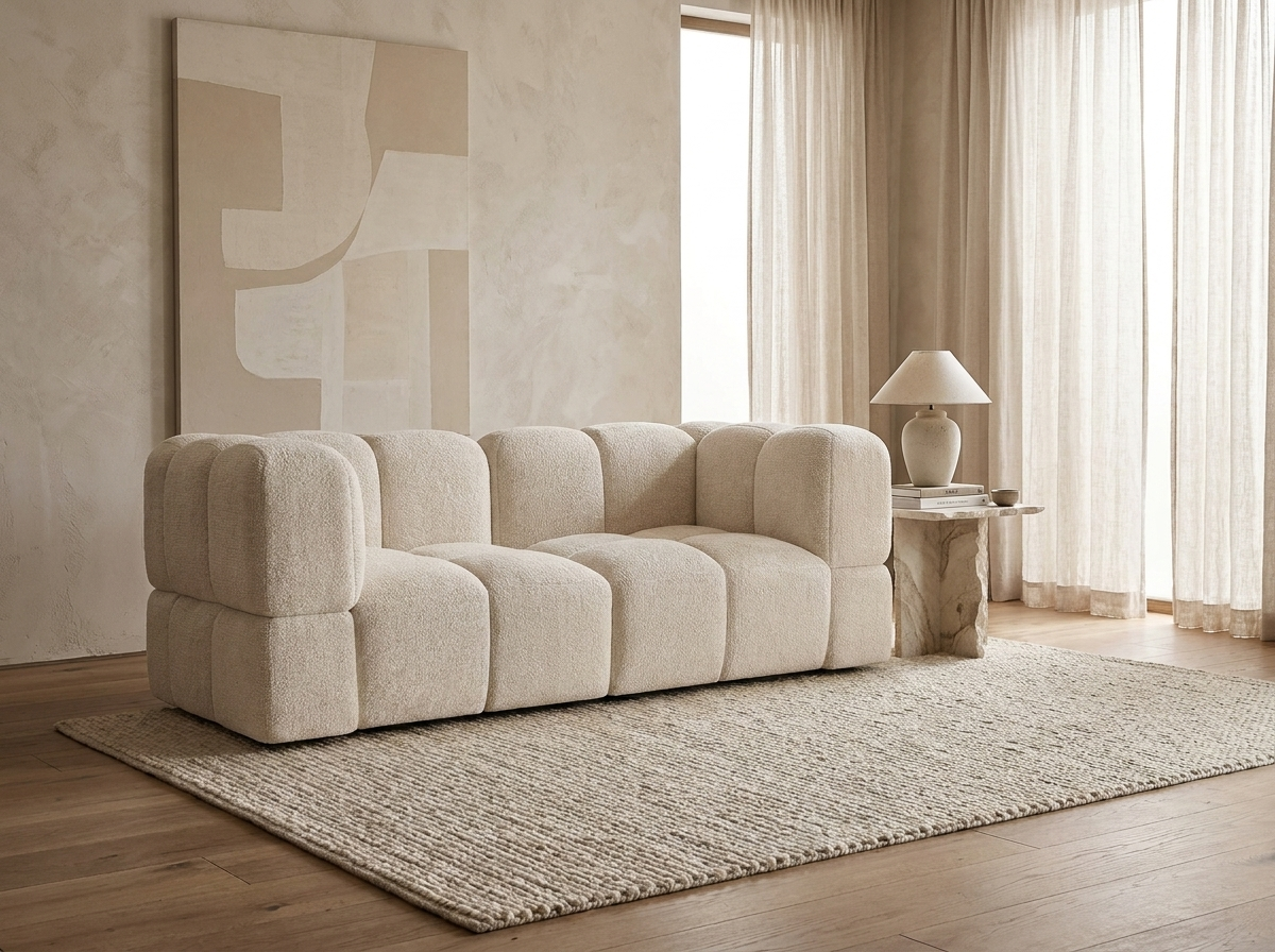 Canapé CLOUD modulable 3 places velours texturé crème - NUBI